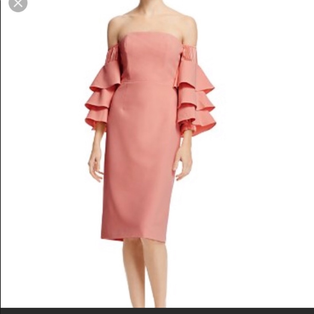 Pink salmon color off should dress with ruffles